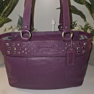 Coach Purple Leather Shoulder Bag with Studs